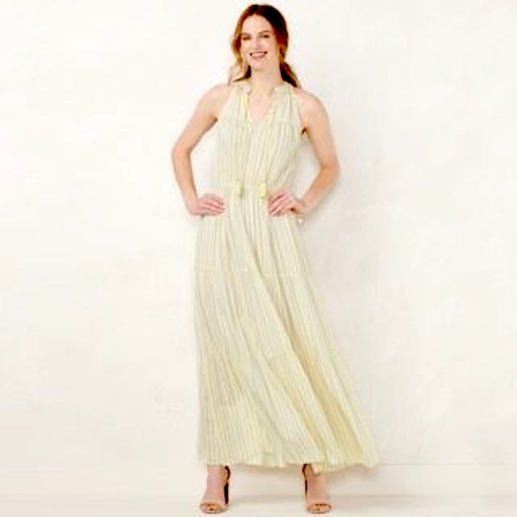 LC LAUREN CONRAD Plus Dress Maxi Halter Yellow & Blue Stripe Size XXL - Picture 1 of 12